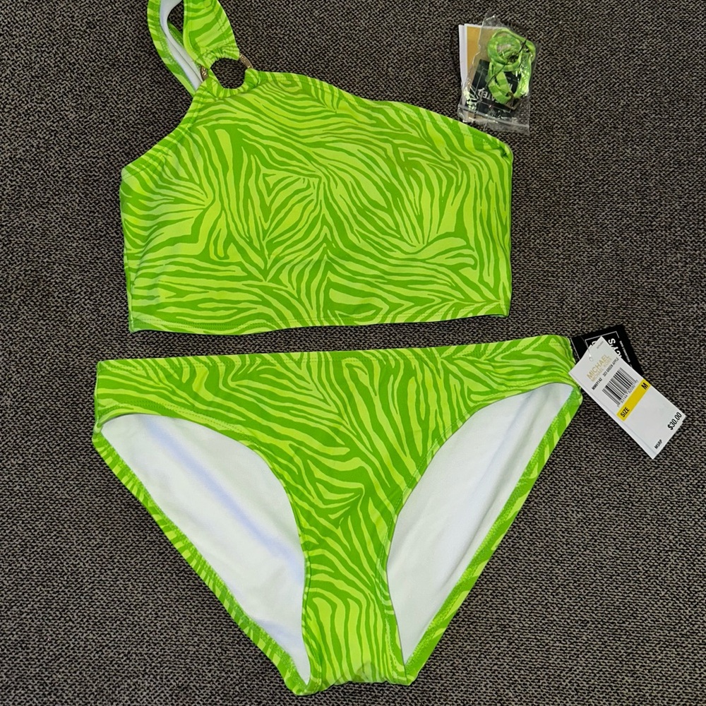 Michael KorsGreen Zebra Print Bikini Set
